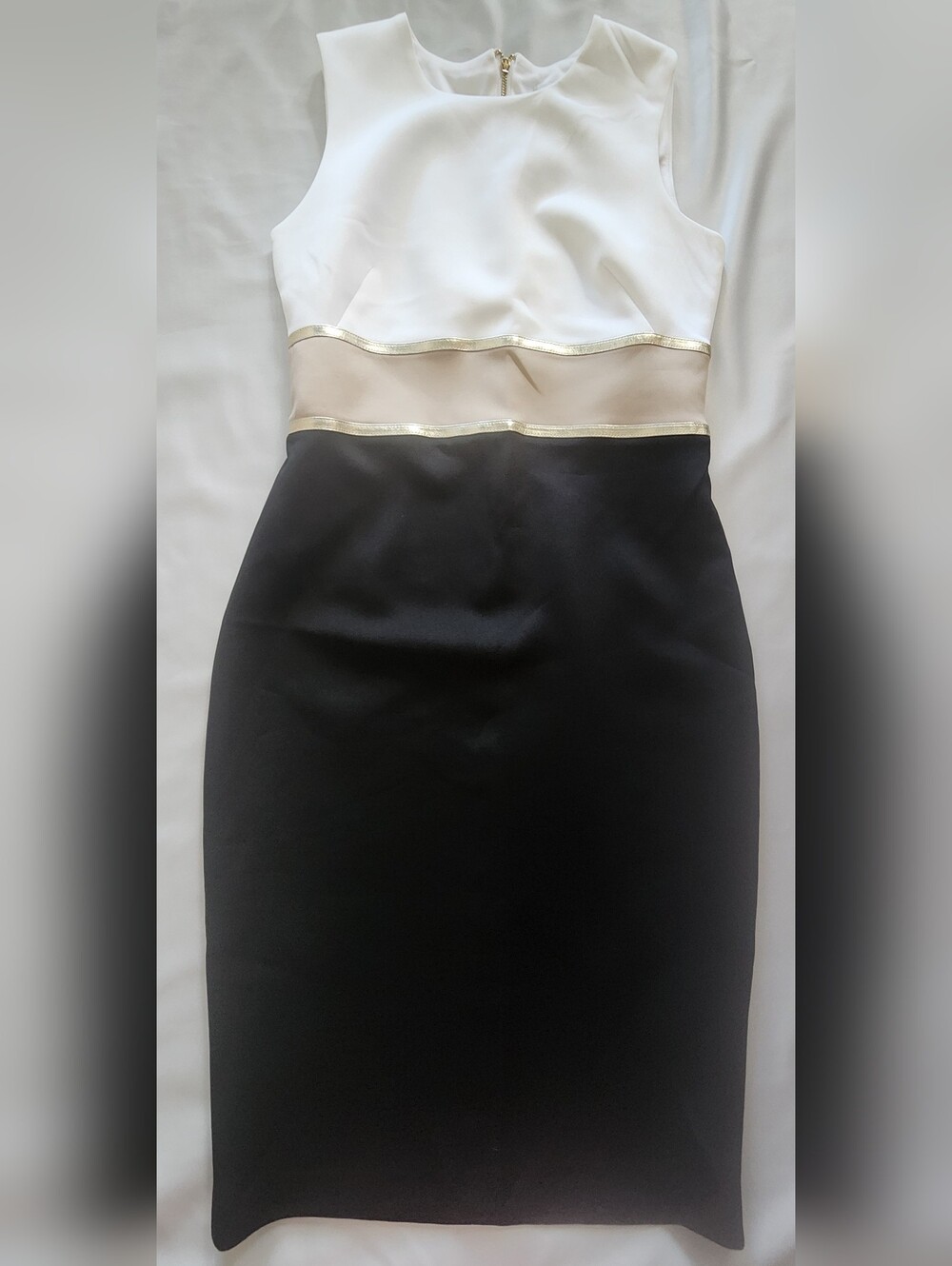 Calvin Klein Colorblock Sleeveless Sheath Dress with Metallic Trim